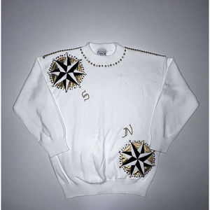 Clodia Dee Sweater Applique Jeweled Cotton Women's Large Beverly Goldberg